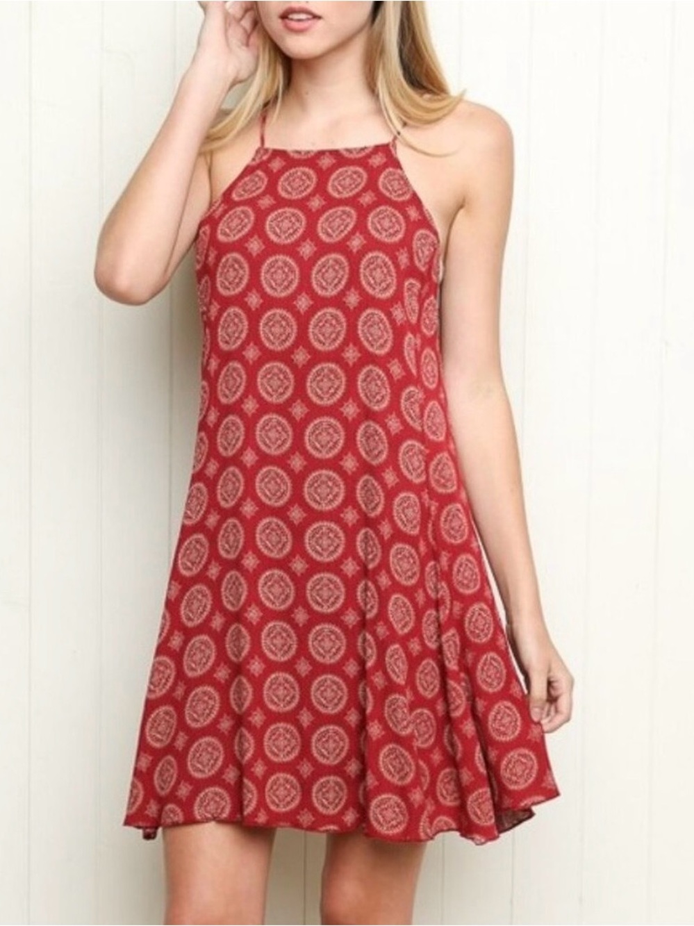 Brandy Melville Red Mini Dress with Circular Print